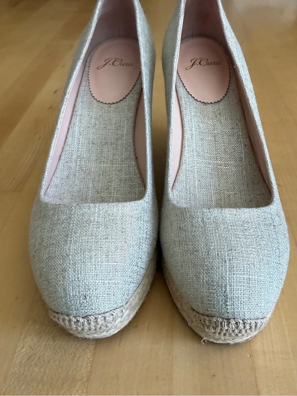 NEW* J. Crew Seville Espadrilles Wedges Shoes Beige Linen Gold Metallic 8.5